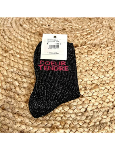 V312- Chaussettes paillettes « Coeur Tendre » (noir)