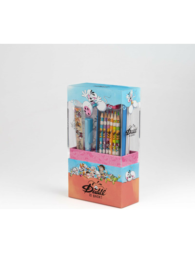 Diddl - Set Écriture A6 1 Cahier + 1 Stylo + 1 gomme + 1 Règle + 6 Crayons de Couleur + 1 Taille Crayon + 1 Plumier - Set Papeterie - Idée Cadeau Enfant et Fan Nostalgique des Années 90