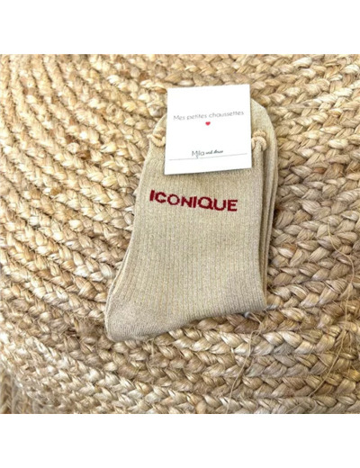V309- Chaussettes paillettes "iconique" (beige)