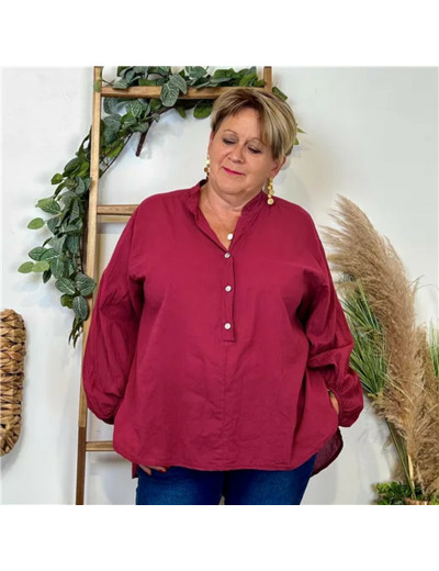 Z135- Blouse Coton unie (Gt) (bordeaux)