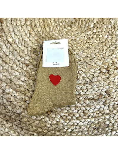 V310- Chaussettes "Coeur Rouge ❤️" (moutarde)