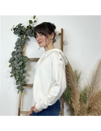 K581- Pull capuche boutons "Version Féminin" (Tu) (ecru)