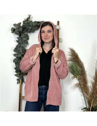 K132- Veste cotelée capuche (Tu) (rose poudré)