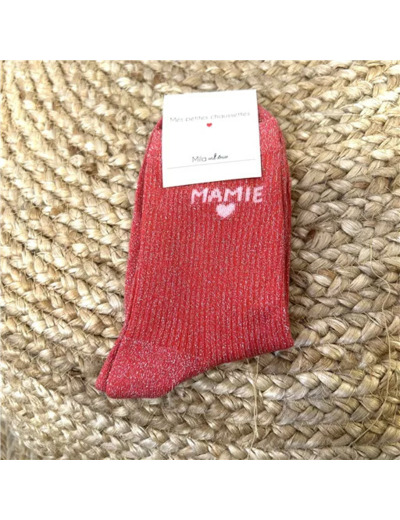 V305- Chaussettes paillettes "Mamie" (corail)