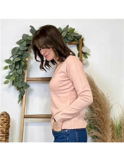Y370- Pull Épais sans laine «Voggo» (T36-T48) (rose poudré)