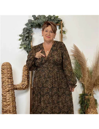 K077- Robe Maëlle fleurettes (T40-T48) (kaki)