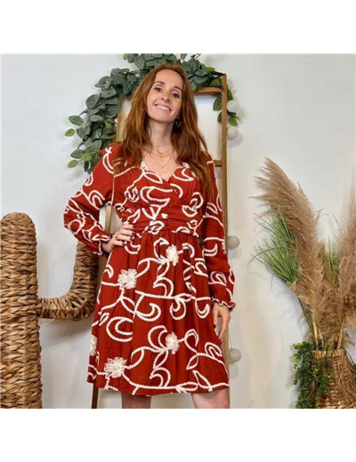 K096- Robe uni plumetis (T36-T38) (rouille)