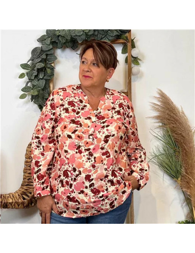Z122- Blouse « Christy » Fleurettes (T44-T52) (bordeaux)